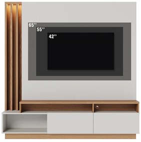 Estante de TV 65 Polegadas 180cm com Led Radaelli C04 - D'Rossi - Freijó e Off White Matte
