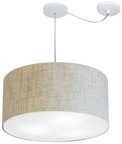 Lustre Pendente Cilíndrico Com Desvio Md-4236 Cúpula em Tecido 45x25cm Rustico Bege - Bivolt