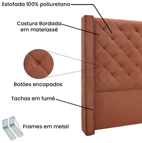 Cabeceira Cama Box Solteiro 90cm e Recamier Vicenza Veludo Cobre S04 - D'Rossi