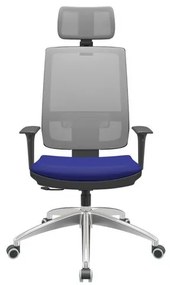Cadeira Office Brizza Tela Cinza Com Encosto Assento Aero Azul RelaxPlax Base Aluminio 126cm - 63586 Sun House