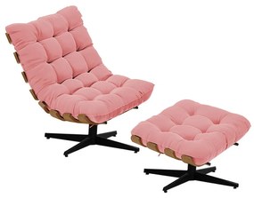 Kit 01 Poltrona e 01 Puff Giratório Costela Suede Base Metálica Preto - D'Rossi - Rose