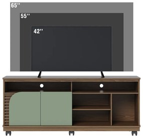 Bancada Tv de 65'' 2 Portas Ewa e Rodízio 150cm C04 - D'Rossi - Amendoa e Verde Pistache