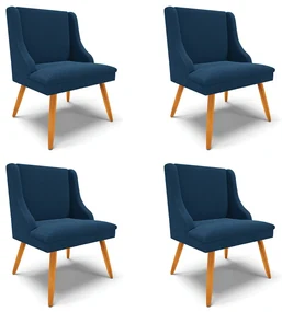Cadeira Sala de Jantar Pé Palito Castanho Kit 4 Liz Bouclê D03 - D'Rossi - Azul