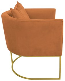 Poltrona Paola Suede Base Metálica Dourado D'Rossi - Caramelo Sisal