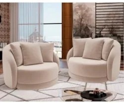 Poltrona Decorativa Giratória para Sala 122cm Kaly Z32 Veludo Bege - M