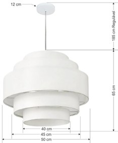 Lustre Pendente Vivare Md-4390 Cúpula em Tecido Branca - Bivolt