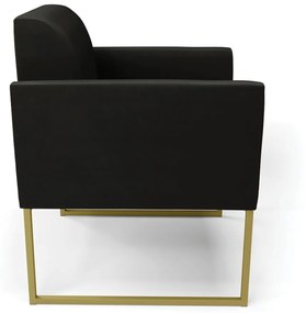 Kit 2 Poltronas Base Industrial Dourado Marisa Suede D03 - D'Rossi - Preto