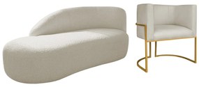 Kit Divã Luna 140cm Lado Esquerdo e 01 Poltrona Base de Ferro Dourado Bouclé