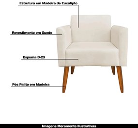 Poltrona Decorativa Isabella Pés Palito Madeira Suede Bege G19 - Gran Belo