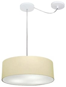 Lustre Pendente Cilíndrico Com Desvio De Centro Md-4255 Cúpula em Tecido 40x15cm Algodão Crú - Bivolt