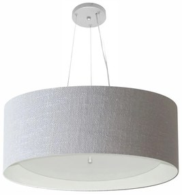Lustre Pendente Cilíndrico Md-4013 Cúpula em Tecido 60x25cm Rustico Cinza / Branco - Bivolt