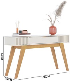 Aparador de Sala Pé em Madeira Maciça 136cm Laisa C04 - D'Rossi - Off White