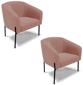 Poltrona Decorativa Pé de Ferro Preto Kit 2 Stella Veludo D03 - D'Rossi - Rose
