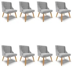 Kit 8 Cadeiras Estofadas para Sala de Jantar Pés Palito Lia Suede Cinz