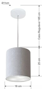 Lustre Pendente Cilíndrico Md-4012 Cúpula em Tecido 18x25cm Rustico Cinza - Bivolt