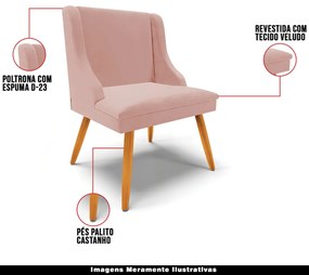 Kit 6 Cadeiras Decorativas Sala de Jantar Pés Palito de Madeira Firenze Veludo Rosê/Natural G19 - Gran Belo