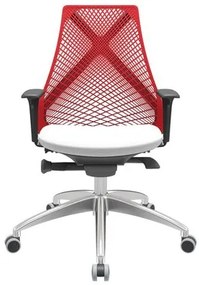 Cadeira Office Bix Tela Vermelha Assento Aero Branco Autocompensador Base Alumínio 95cm - 63964 Sun House