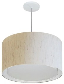 Lustre Pendente Cilíndrico Duplo Md-4293 Cúpula em Tecido 45x30cm Linho Bege - Bivolt