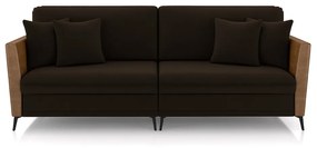 Sofá Living Decorativo Zagreb 2 Lugares 222cm com Almofadas Pés de Ferro Veludo/PU Marrom/Caramelo G33 - Gran Belo