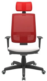 Cadeira Office Brizza Tela Vermelha Com Encosto Assento Vinil Branco Autocompensador Base Standard 126cm - 63373 Sun House