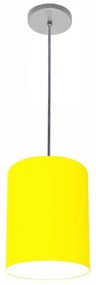 Luminária Pendente Vivare Free Lux Md-4103 Cúpula em Tecido - Amarelo - Canopla cinza e fio transparente