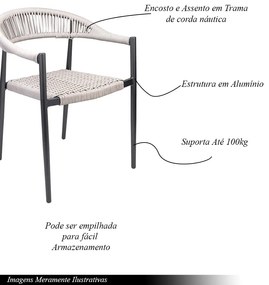 Kit 3 Cadeiras Área Externa de Alumínio Carmy com Corda Naútica Grafite/Amêndoa G56 - Gran Belo