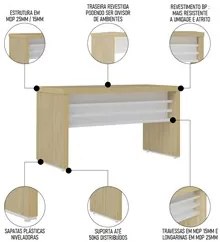 Mesa para Escritório 135cm Tamburato Corp A06 Carvalho/Branco - Mpozen