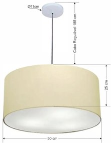 Lustre Pendente Cilíndrico Vivare Md-4320 Cúpula em Tecido 50x25cm - Bivolt