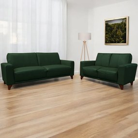 Conjunto de Sofás Decorativos 2 e 3 Lugares Emily Sala de Estar Pés em Eucalipto Couro Verde Brilho G40 - Gran Belo