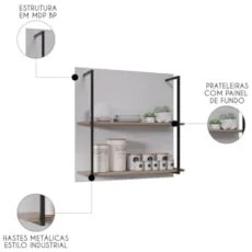 Prateleira Industrial Cozinha Dupla com Painel Flora M24 Branco/Freijó