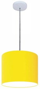 Luminária Pendente Vivare Free Lux Md-4106 Cúpula em Tecido - Amarelo - Canopla branca e fio transparente