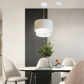 Lustre Pendente Cilíndrico Com Desvio Rustico Bege e Branco MJ-4359 Para Mesa de Jantar e Estar