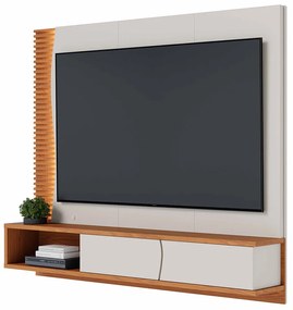 Painel TV 65 Pol 180cm Bancada Suspensa Ripado Manacá C04 - D'Rossi - Off White Matte e Freijó