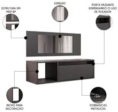 Penteadeira Camarim com Espelho Suspensa 90cm 1 Porta Elle M24 Preto -