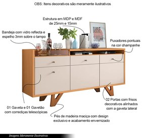 Buffet Aparador Decorativo Noeli com Bandeja Lateral Cinamomo/Off White G26 - Gran Belo