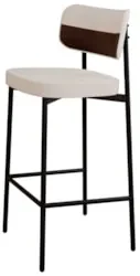 Banqueta Alta Bar Estofada Ella M25 Linho Palha/Marrom - Mpozenato