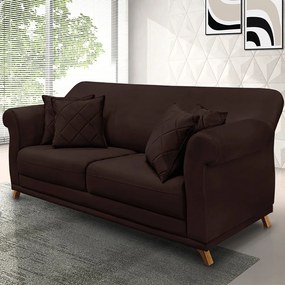 Sofá 2 Lugares Pé de Madeira Julieta 160 cm Suede Café S04 - D'Rossi