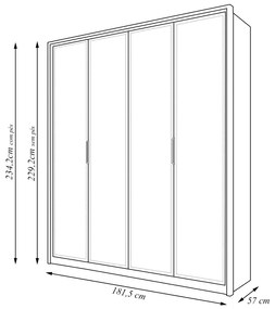 Guarda Roupa Solteiro 4 Portas de Bater 3 Gavetas Batroun MDP Buriti G11 - Gran Belo