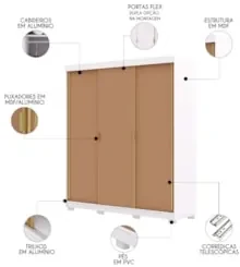 Guarda Roupa Casal 200cm 3 Portas Duke Flex Branco/Camarim V02 - Mpoze