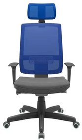 Cadeira Office Brizza Tela Azul Com Encosto Assento Poliester Cinza Autocompensador Base Standard 126cm - 63396 Sun House
