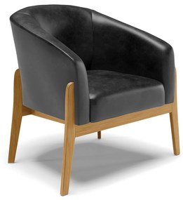 Poltrona Decorativa Base de Madeira Stella Sintético PU D03 - D'Rossi - Preto