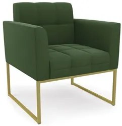 Sofá Namoradeira e 2 Poltronas Base Industrial Dourado Ana Suede Verde