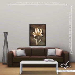 Quadro Flor e Abstrato - Médio 86cm x 65cm, Tela + Moldura Preta