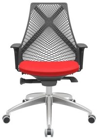 Cadeira Office Bix Tela Preta Assento Aero Vermelho Autocompensador Base Alumínio 95cm - 63941 Sun House