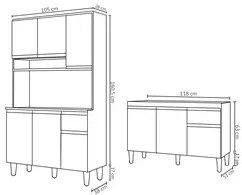 Cozinha Compacta Márcia e Balcão Gabinete Sem Tampo Tatiane 120cm Cinz