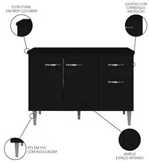 Balcão Gabinete Para Pia Com Tampo 120cm 3 Portas e 1 Gaveta Gabriela