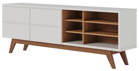 Rack para Sala Bancada de TV 70 Pol 180cm Cinthia C04 - D'Rossi - Off White Matte e Freijó