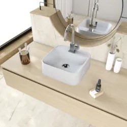 Cuba Pia Para Banheiro Quadrada 32cm Ágata C08 Branco Granit - Mpozena