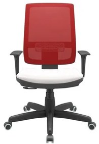 Cadeira Office Brizza Tela Vermelha Assento Vinil Branco RelaxPlax Base Standard 120cm - 63869 Sun House