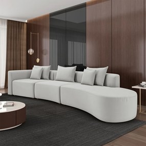 Sofá Curvo Decorativo Kimiko 437Cm 5 Lugares Sala de Estar com Chaise Veludo Cinza G52 - Gran Belo